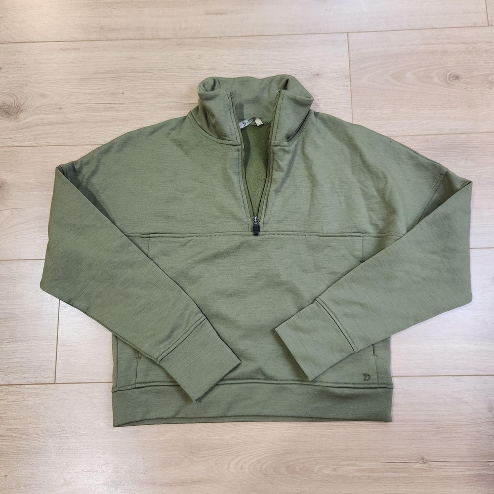 Duck Camp Sweatshirt Womens XS Green Merino Wool 1/4 Zip Mock Neck Pullover